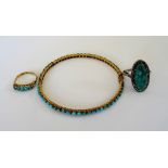 An 18ct gold and turquoise set five stone ring, Chester 1908,