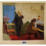 Russian School (20th century), The recital, oil on paper, unframed, 23cm x 25.5cm.