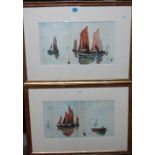 Circle of Garman Morris, Boats at anchor, a pair of watercolours, each 24cm x 43cm.