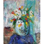 Russian School (20th cebntury), Floral still lives, two, oil on card, both unframed,
