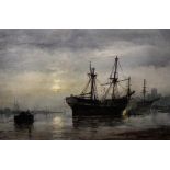 Richard Henry Nibbs (1816-1893), Vessels at anchor, watercolour, signed and dated 1882, 34cm x 52cm.