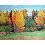 Russian School, (20th century), Autumn Trees, oil on canvas, unframed and unstretched, signed,