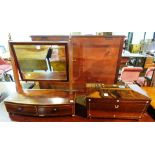 A Regency rosewood sarcophagus shaped twin division tea caddy and a 19th century rectangular swing