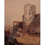 Follower of Samuel Prout, Pevensey Castle, watercolour, 28.5cm x 22.5cm.