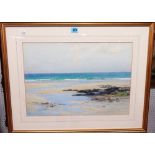 Joseph Kirkpatrick (1872-1930), Beach scene at low tide, watercolour, signed, 35cm x 51cm.