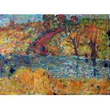 Russian School, (20th century), Autumn by the river, oil on canvas, unframed and unstretched,