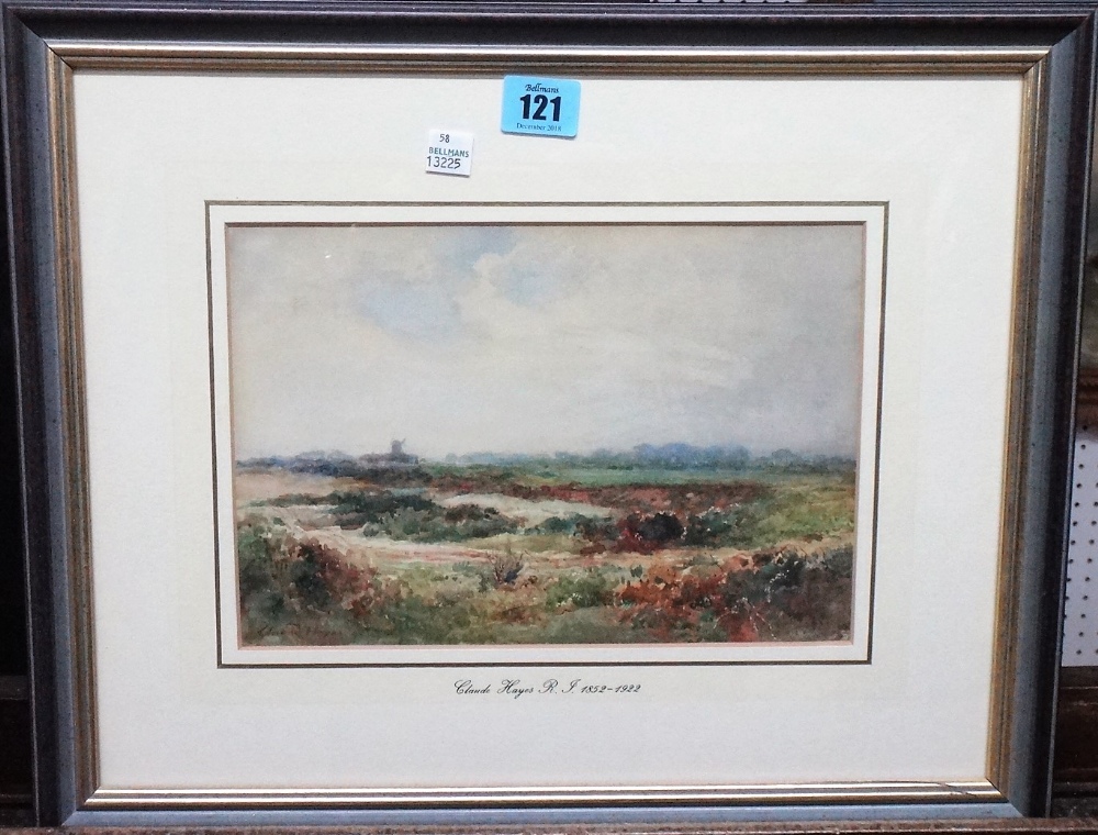 Claude Hayes (1852-1922), landscape, watercolour, signed, 18cm x 25cm.