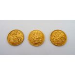 An Edward VII half sovereign, 1910 and two George V half sovereigns, both 1914, (3).