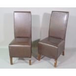 A set of six 20th century hardwood framed dining chairs with brown faux leather upholstery, (6).