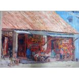Russian School, (20th century),Market stalls; House amid palm trees, two, oil on canvas,
