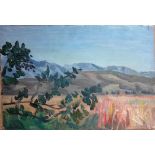 Russian School (20th century), Landscape; Hut by a pool, Woman outside a cottage, three,