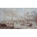 Continental School (18th century), An estuary scene with boats, pen, ink and wash, unframed,