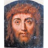 Russian School (19th/20th century), Weeping Christ in a crown of thorns, oil on panel, unframed, 25.