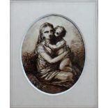 Italian School (18th/19th century), Madonna and child, pen, ink and sepia wash, oval, 14.5cm x 11.