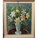 Enid Eardley (20th century), Still life with daffodils, oil on board signed, 49cm x 39cm.