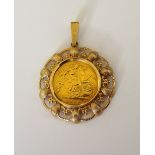 An Edward VII half sovereign 1906, in a 9ct gold pendant mount.