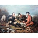 Russian School (20th/21st century), Huntsmen resting in a landscape, oil on canvas, signed,