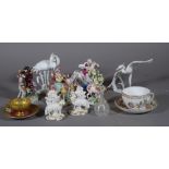 Ceramics, including; a pair of Staffordshire pearlware figures, Germans figures,