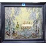 J. Gray (20th century), Cottage in the snow, oil on board, signed, 32cm x 37cm.