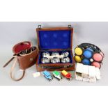 A set of Pétanque (boules) in mahogany carrying case, another set,