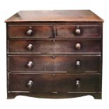 A George III mahogany chest, with two short and three long drawers, 104cm wide, 48cm deep,