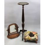 A small Victorian walnut frame tapestry footstool, 40cm wide x 33cm deep x 18cm high,