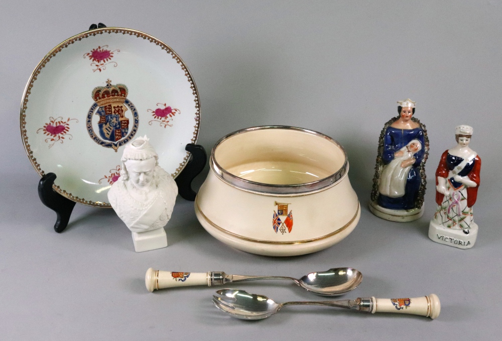 A Macintyre Moorcroft Burslem salad bowl and servers commemorating Queen Victoria's Diamond Jubilee
