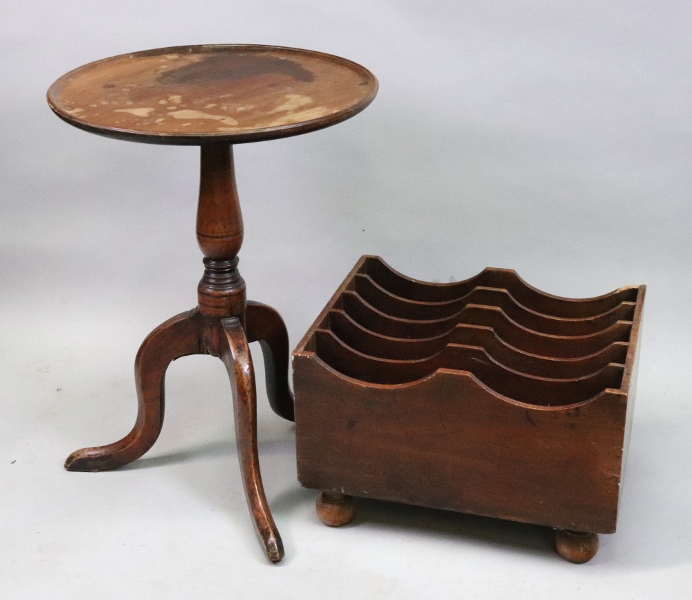 A mid 18th century elm pedestal table, with associated 20th century mahogany circular top,