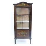 An Edwardian mahogany boxwood strung display cabinet, 62cm wide x 31cm deep x 141cm high.