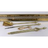 A set of three George III style brass fire tools, with urn capital, 60cm long,