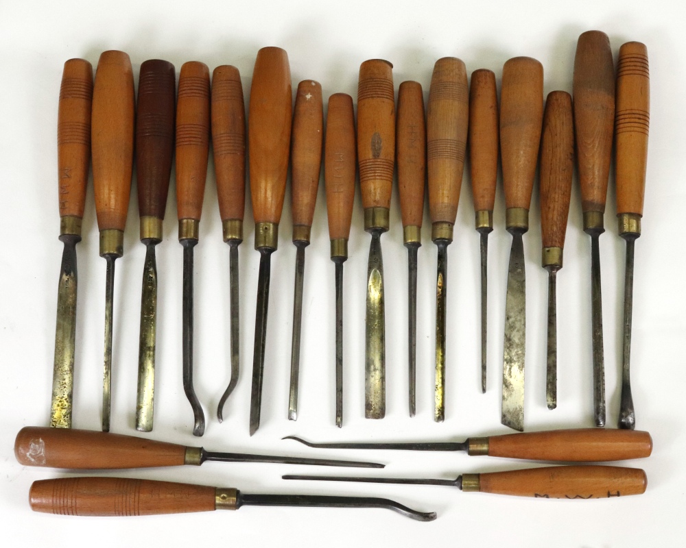 A collection of twenty vintage wood working tools, some stamped Townley & Sons or T. G.