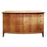 Heals; a contemporary bowfronted chest of six drawers, 130cm wide, 53cm deep, 78cm high.