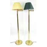 A pair of contemporary gilt metal adjustable floor standing lamps with shades, 142cm high.