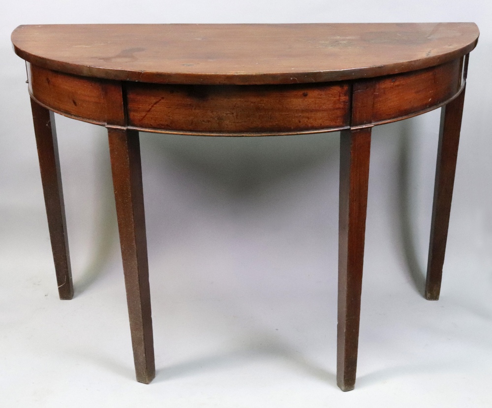 A George III mahogany demi lune console table, 107cm wide x 51.
