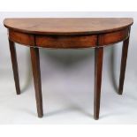 A George III mahogany demi lune console table, 107cm wide x 51.