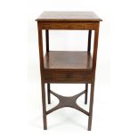 A Regency mahogany ebony strung three-tier toilet stand, 37cm square x 84cm high,