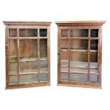 A pair of small reproduction George III style mahogany wall hanging display cabinet, 41cm wide,