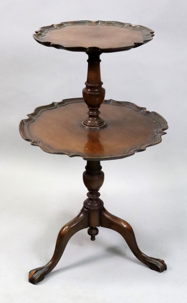 A reproduction George III style mahogany miniature two tier dumb waiter,