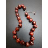 Tiger's eye necklace, large faceted 15 mm, individually knotted, 18" approx,