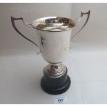 A two handled silver trophy 'Royal Nairobi Golf Club' on wooden base (approx 6oz) Birmingham 1939