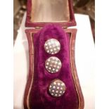 A set of three blue and white enamelled dress studs boxed est: £60-£80