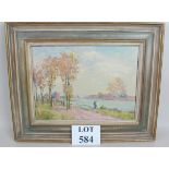 French School (early 20th century) - 'River landscape', oil on board,