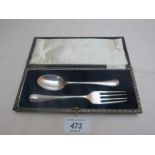 A silver Christening set, comprising of a spoon and fork, Sheffield 1926,