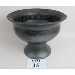 Studio pottery pedestal bowl, c1960's/70's, potter unknown, metallic lava type glaze,
