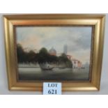 A gilt framed oil on board of a Venetian scene (5 x 11" approx) signed & dated 1913 est: £80-£120