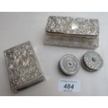 A hobnail cut pin box with silver embossed lid Birmingham 1902,