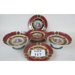 Late 19th/early 20th century Vienna porcelain fruit set comprising to tazzas and 8 plates,