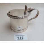 A Georgian silver drum shaped mustard pot with blue liner,
