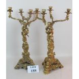 An impressive pair of highly decorative Rococo-revival gilt-metal candelabra,
