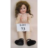 Early 20th century German Armand Marseille bisque head doll, sleeping glass eyes, open mouth,